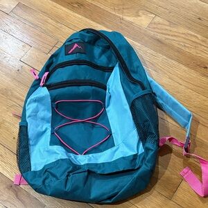 Teal and Light Blue Backpack with Pink Accents